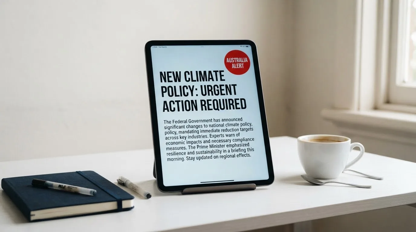 A tablet screen displaying an official regulator warning notice on a desk beside a coffee cup.