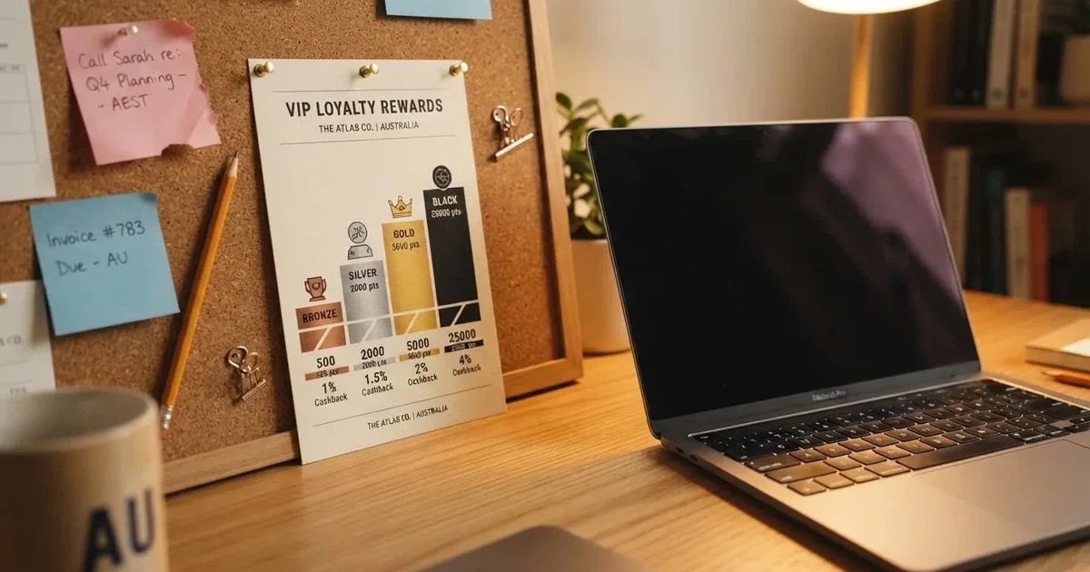 A gold-coloured tier chart pinned to a corkboard next to a laptop keyboard.