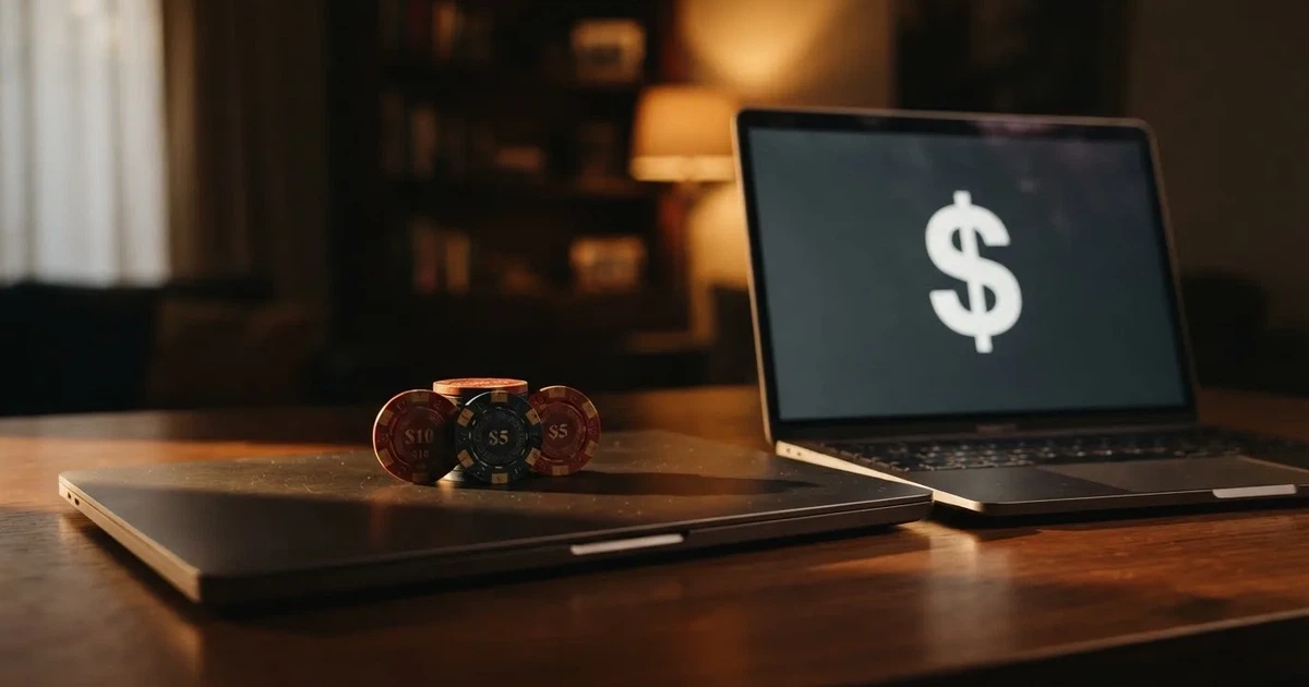 A small stack of coins next to a laptop showing an online payment form.